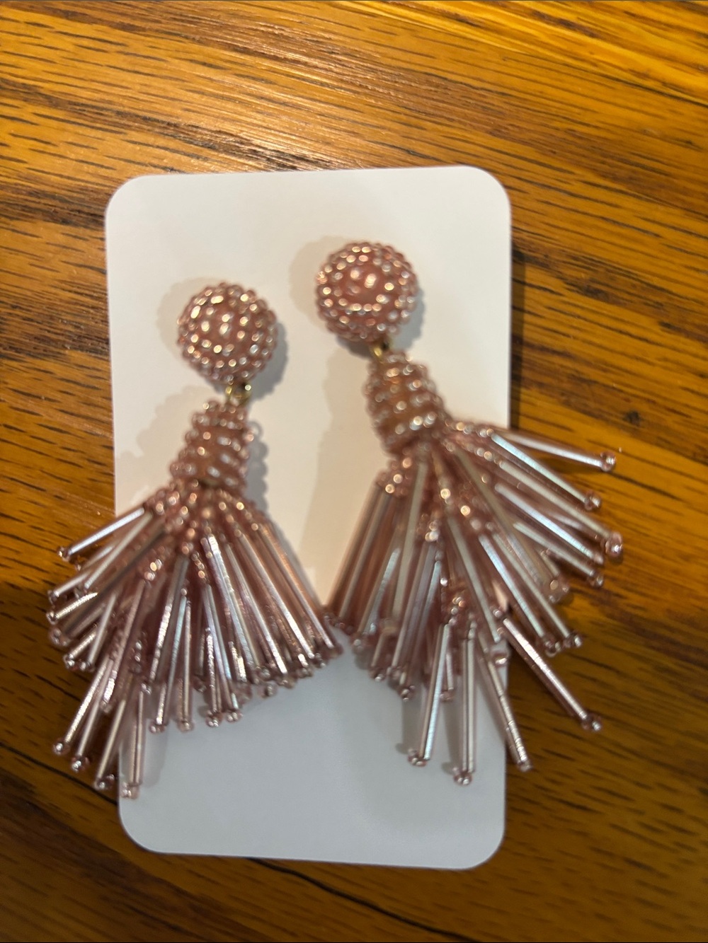 J Crew Beaded Tassel Drop Earrings - Blush Pink